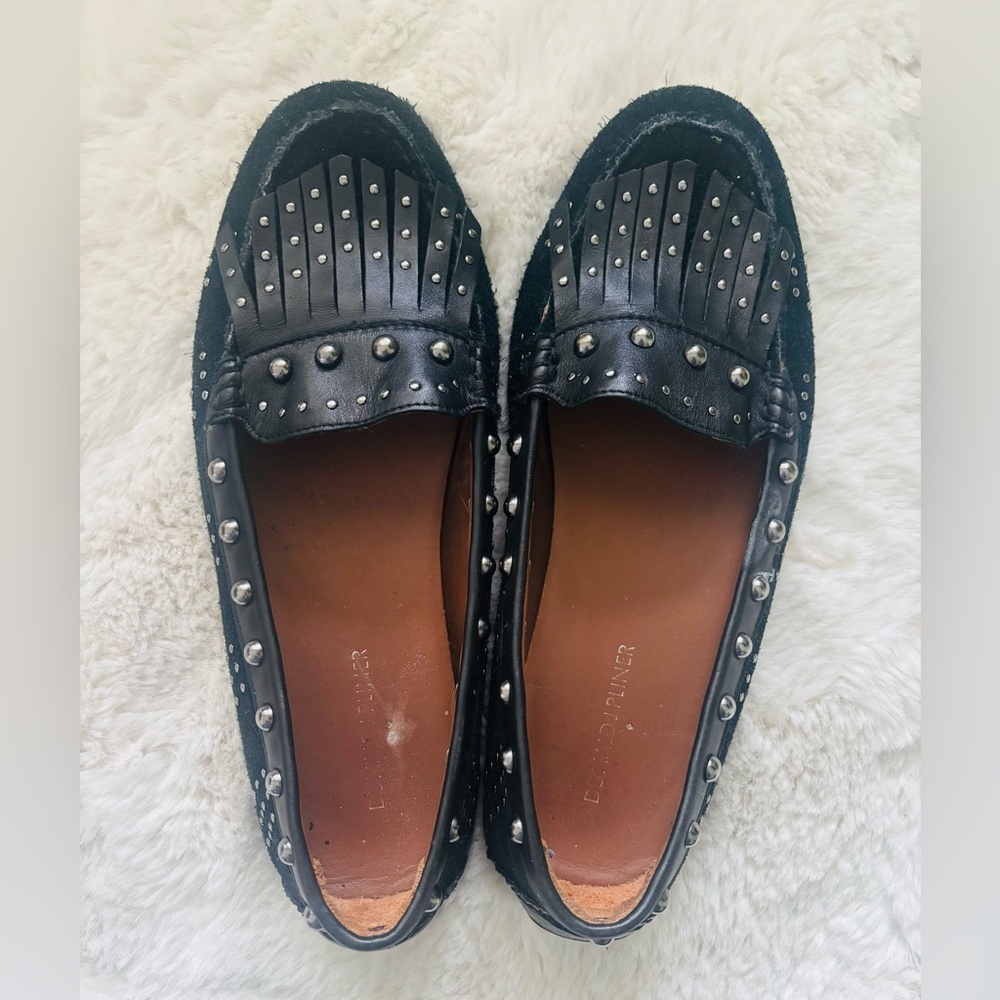 Donald J. Pliner Black Studded Fringe Slip On Flat Loafers Size: 9 - Picture 4 of 5